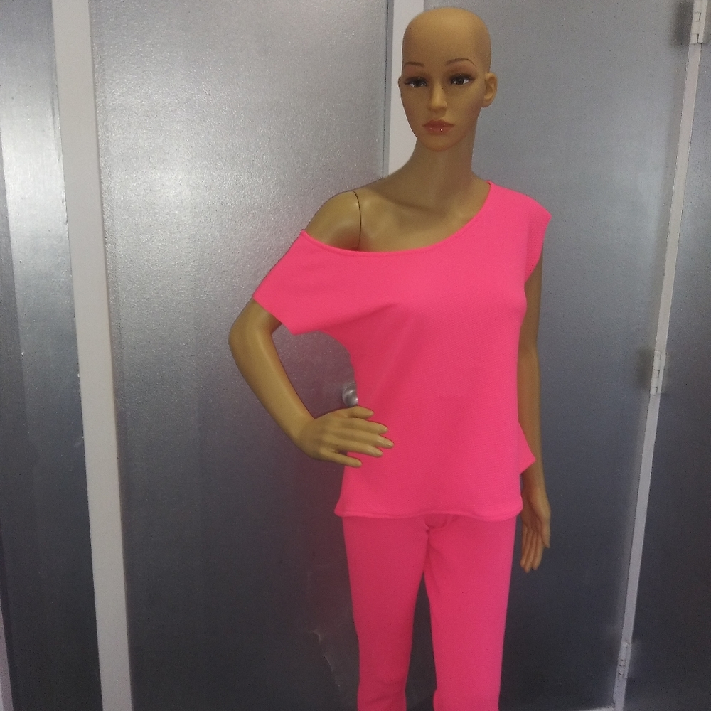 Two-piece neon spandex outfit